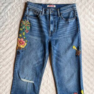 Size 26 Johnny Was Campana Cropped Straight Floral Embroidered Denim Jeans